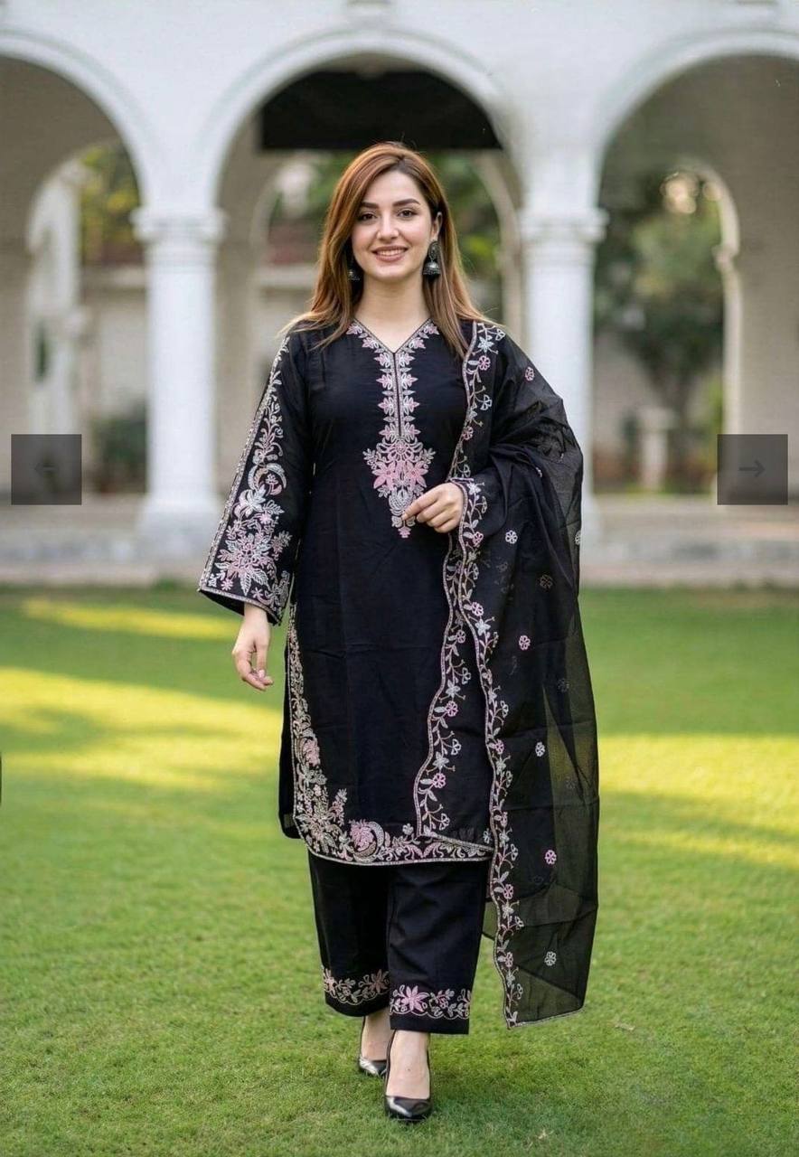 Deep Obsidian Floral-Embroidered Couture